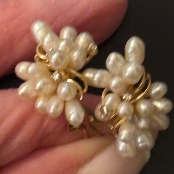 Fresh Water Pearl Cluster Earrings - Picture 10 of 13